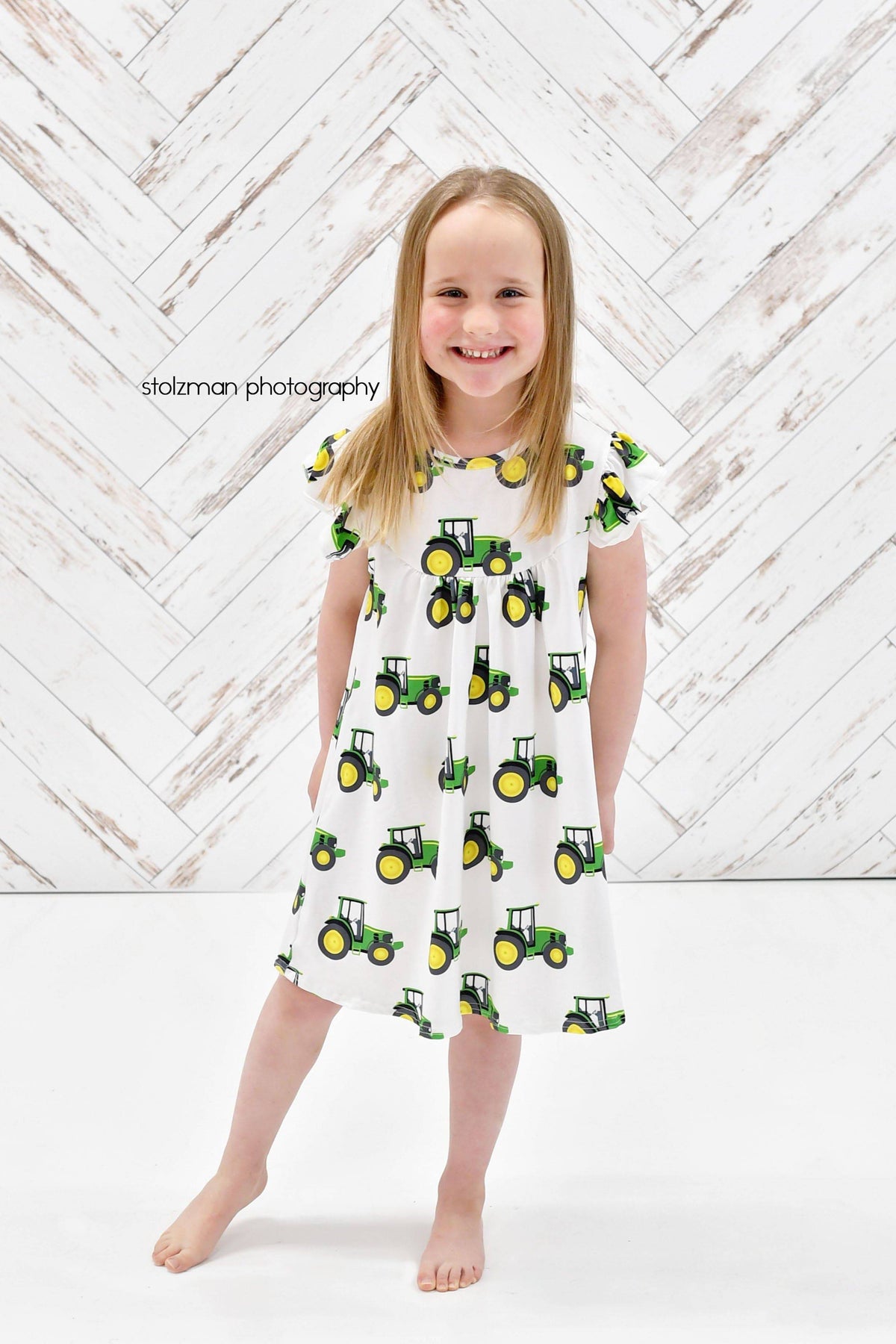 Girl's Tractor Milk Silk Flutter Dress