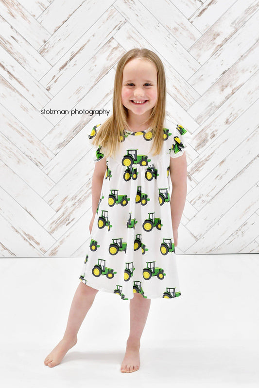 Girl's Tractor Milk Silk Flutter Dress | Mud + Honey Family Boutique, Omaha NE