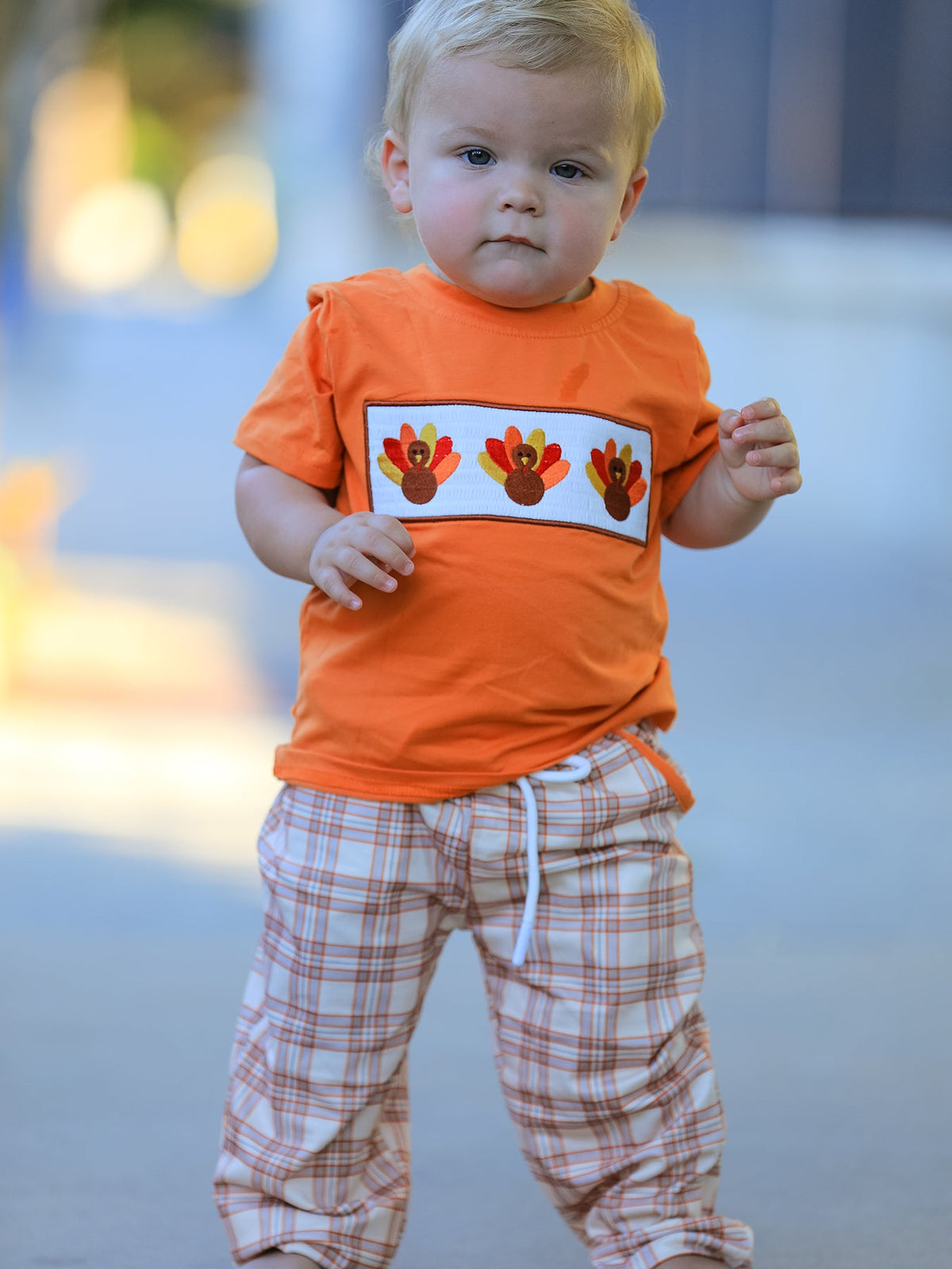 Boy's Thanksgiving Turkey Plaid Boys Pants Set