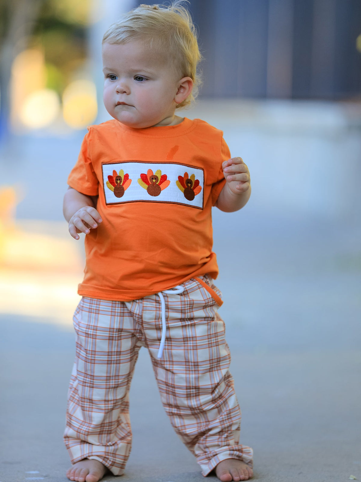 Boy's Thanksgiving Turkey Plaid Boys Pants Set
