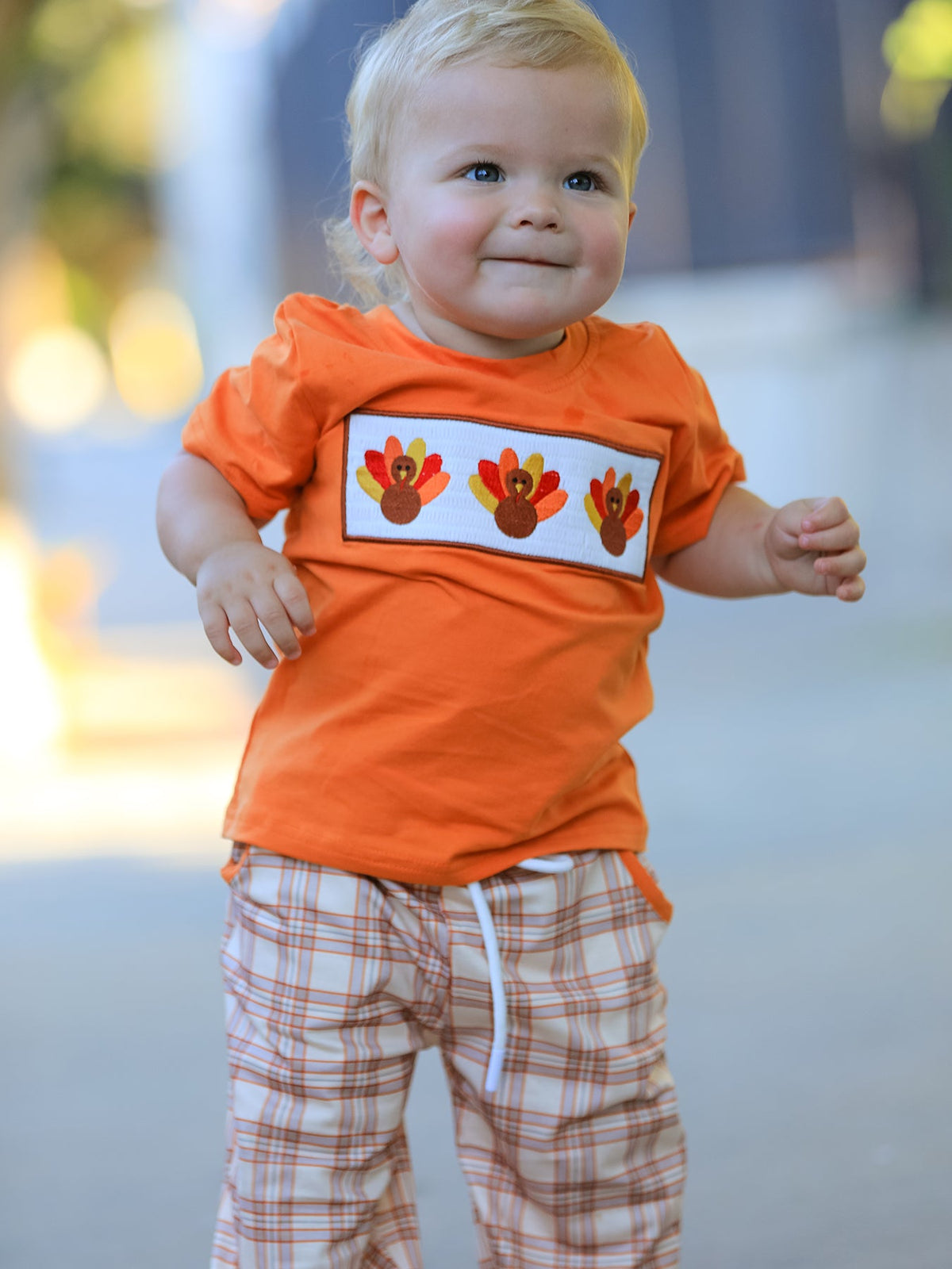 Boy's Thanksgiving Turkey Plaid Boys Pants Set