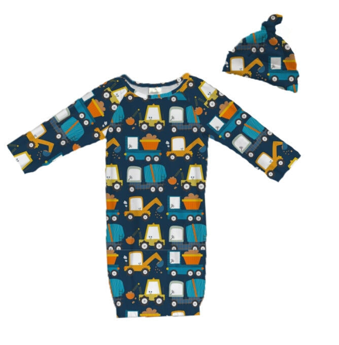 Boy's Truck Baby Gown & Hat Set