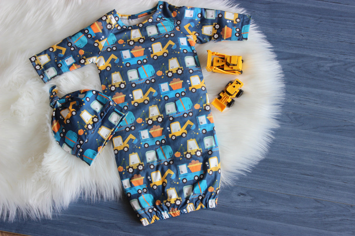 Boy's Truck Baby Gown & Hat Set