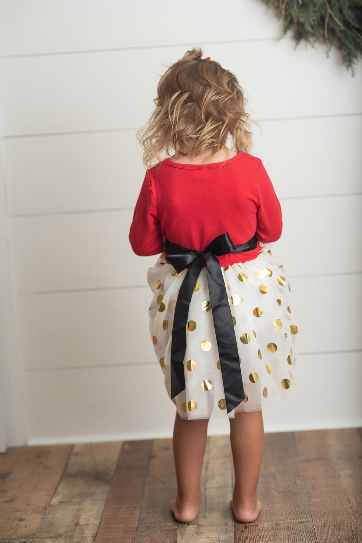 Girl's Christmas Santa Gold Dot Tulle Dress