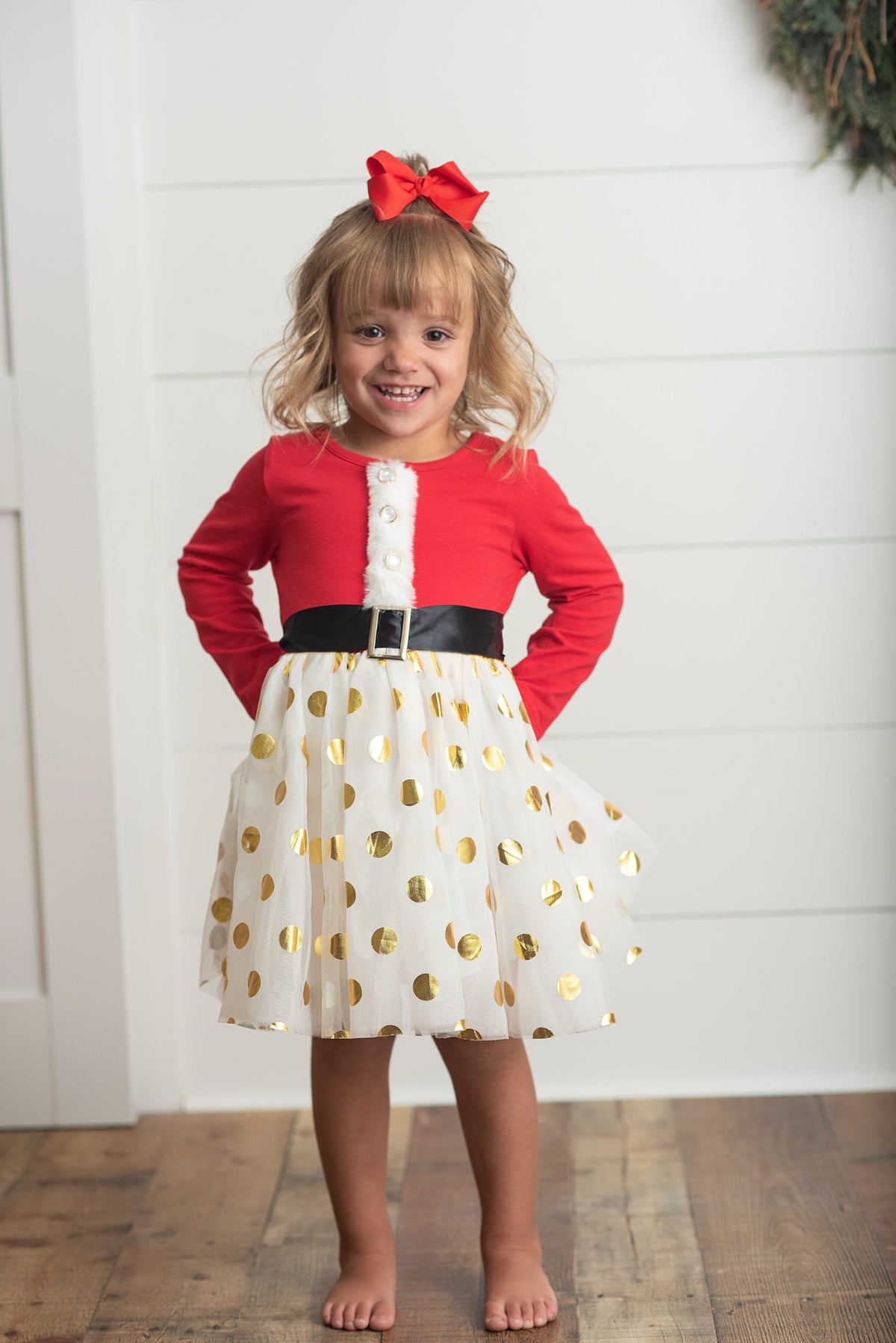 Girl's Christmas Santa Gold Dot Tulle Dress