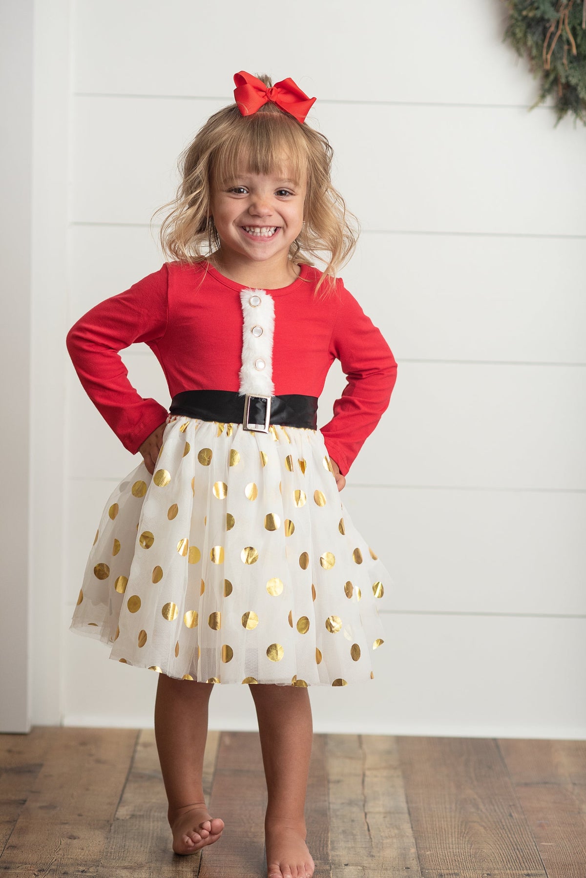Girl's Christmas Santa Gold Dot Tulle Dress
