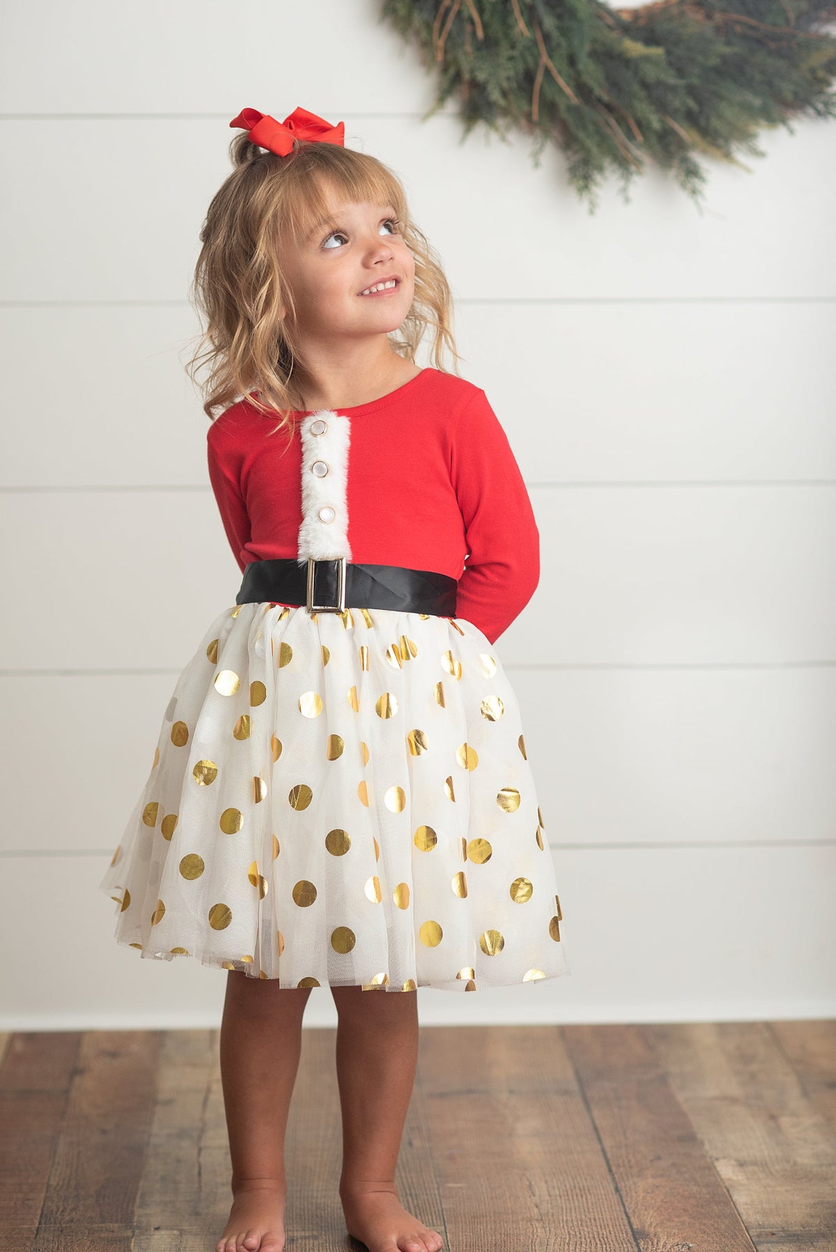 Girl's Christmas Santa Gold Dot Tulle Dress