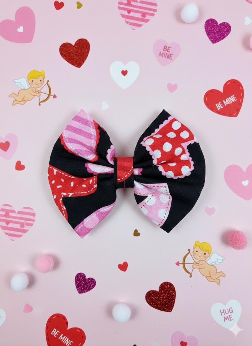 Handmade Valentine's Day Fabric Hair Bows - 4.5" Heart Pattern Bows