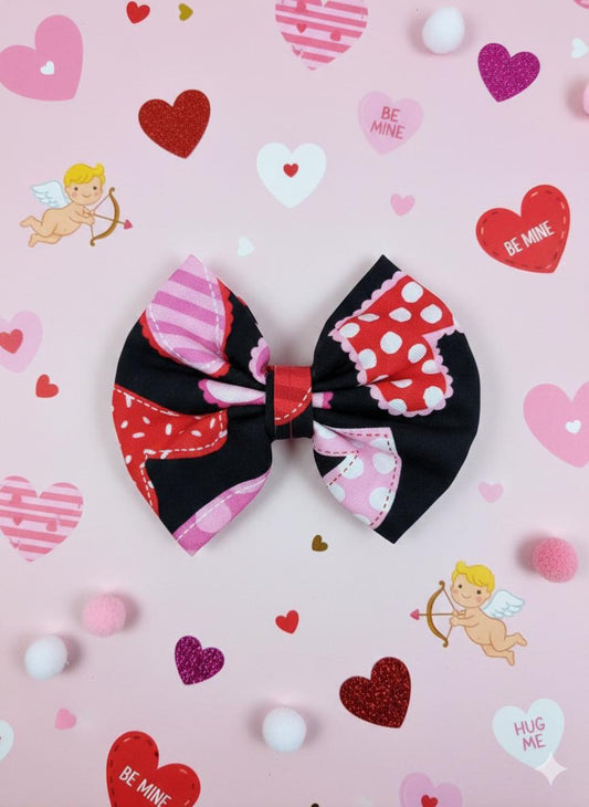 Handmade Valentine's Day Fabric Hair Bows - 4.5" Heart Pattern Bows