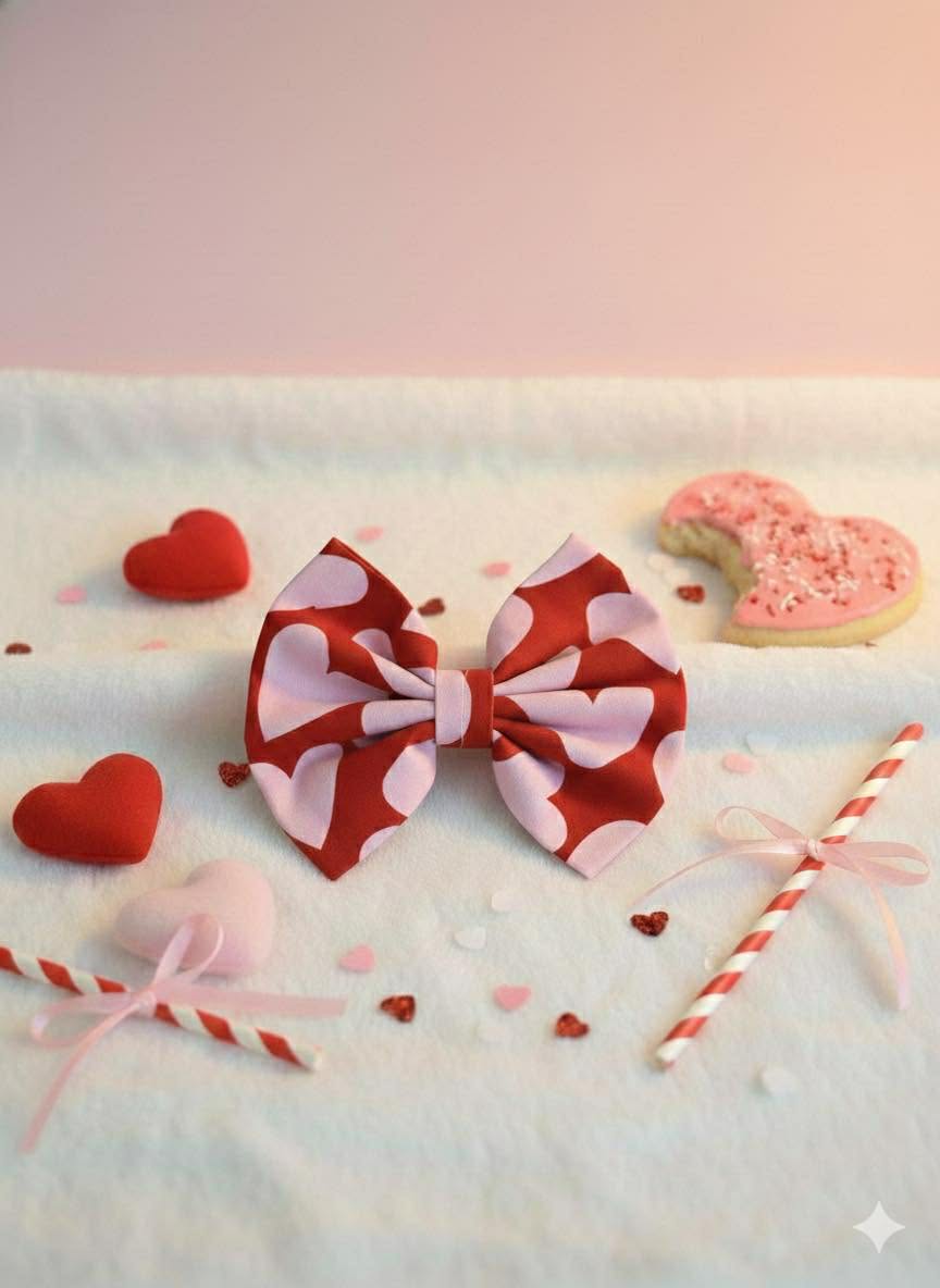 Handmade Valentine's Day Fabric Hair Bows - 4.5" Heart Pattern Bows