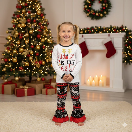 Girl's Christmas Rudolph is My Bestie Boutique Outfit