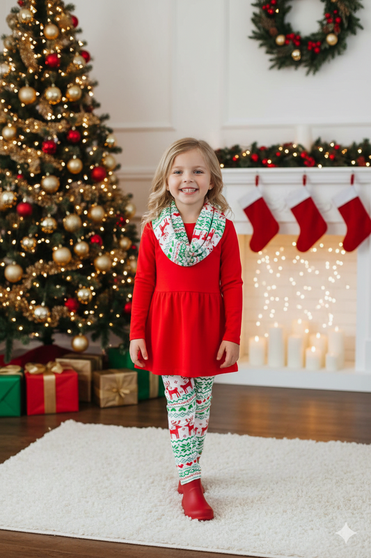 Girl's Christmas Reindeer 3 Piece Infinity Scarf Boutique Outfit