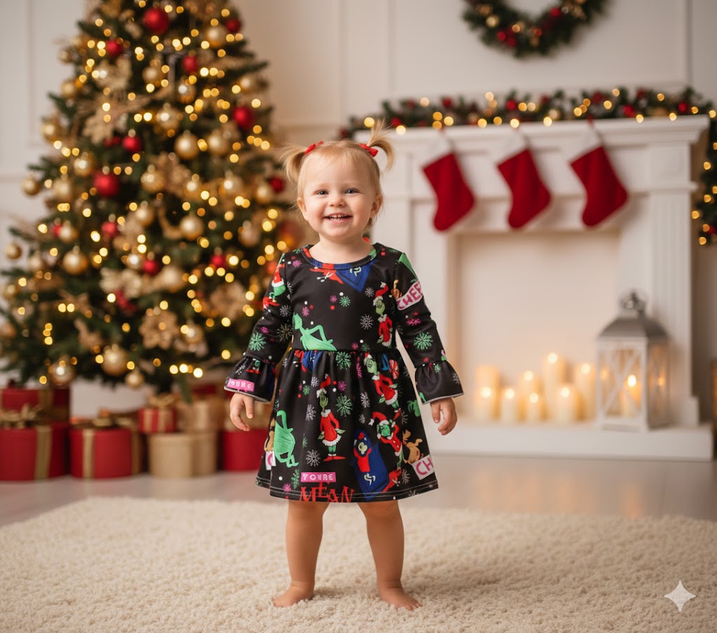 Girl's Christmas Grinch You're A Mean One Dress
