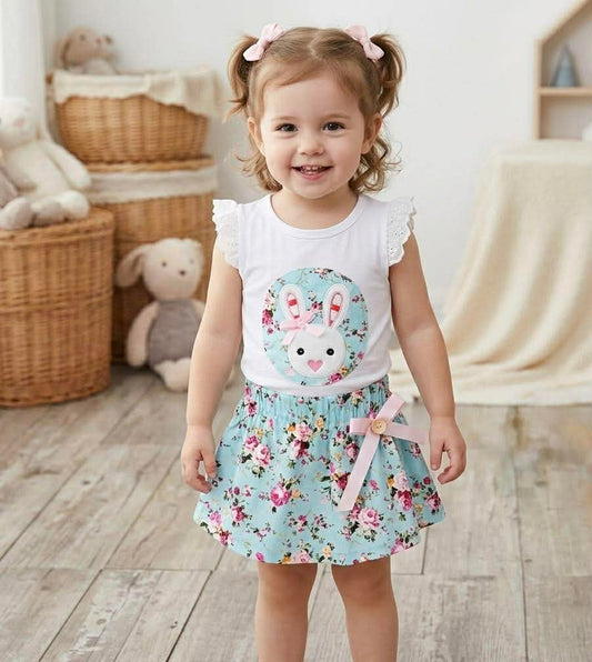Girl's Bunny Floral Skirt Easter Outfit