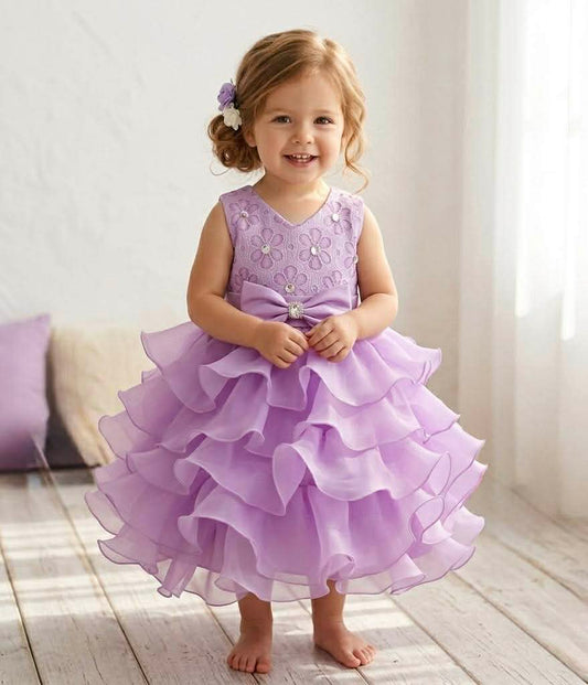 Girl's Solid Colored Ruffle Easter Dress