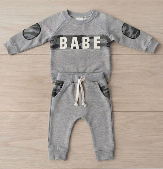 Boy's Grey and Camo "Babe" Jogger Outfit