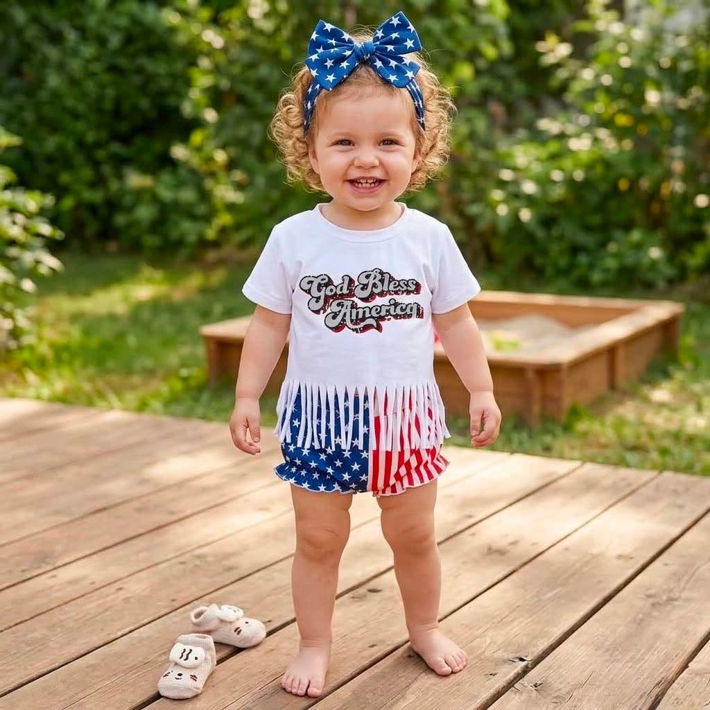 Girl’s Fourth of July “God Bless America” Bummy Outfit