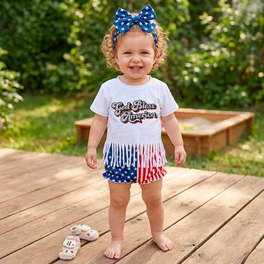 Girl’s Fourth of July “God Bless America” Bummy Outfit