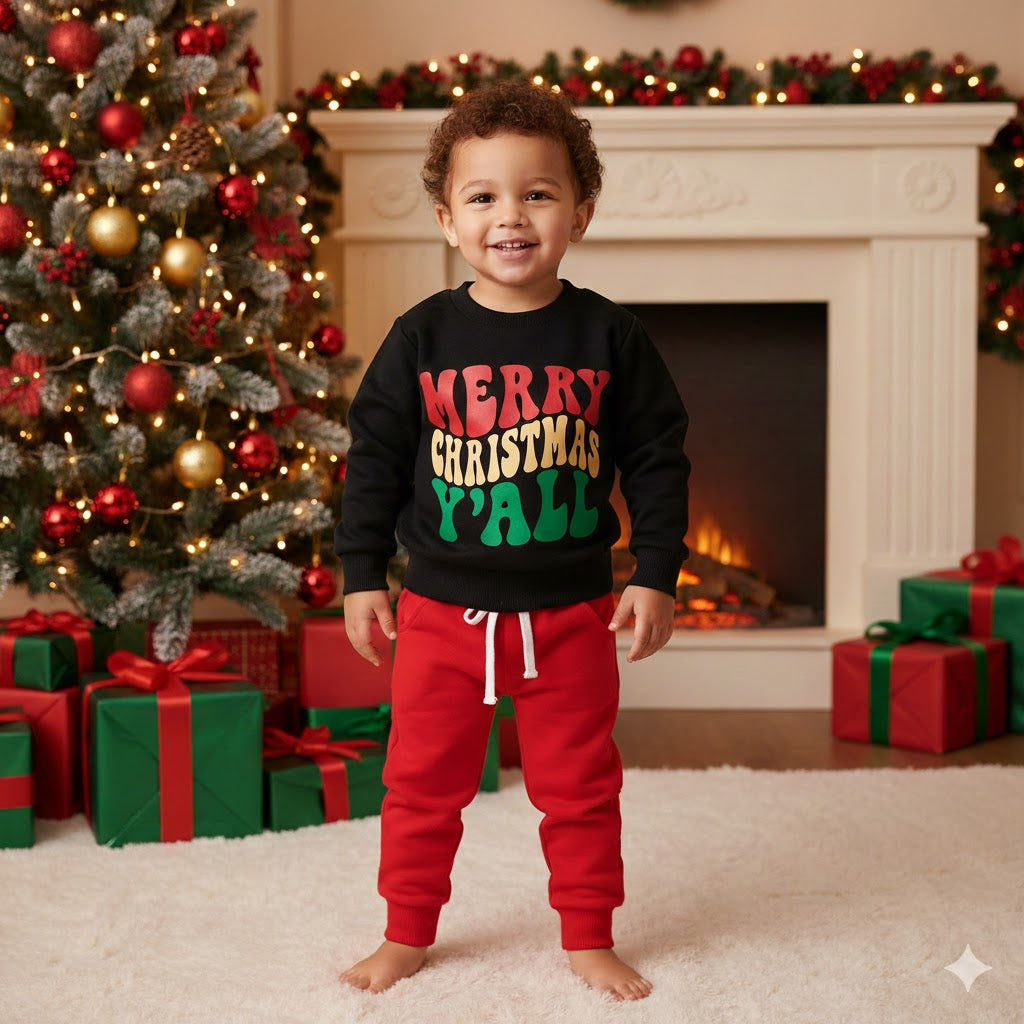 Boy's "Merry Christmas Y'all" Holiday Jogger Set