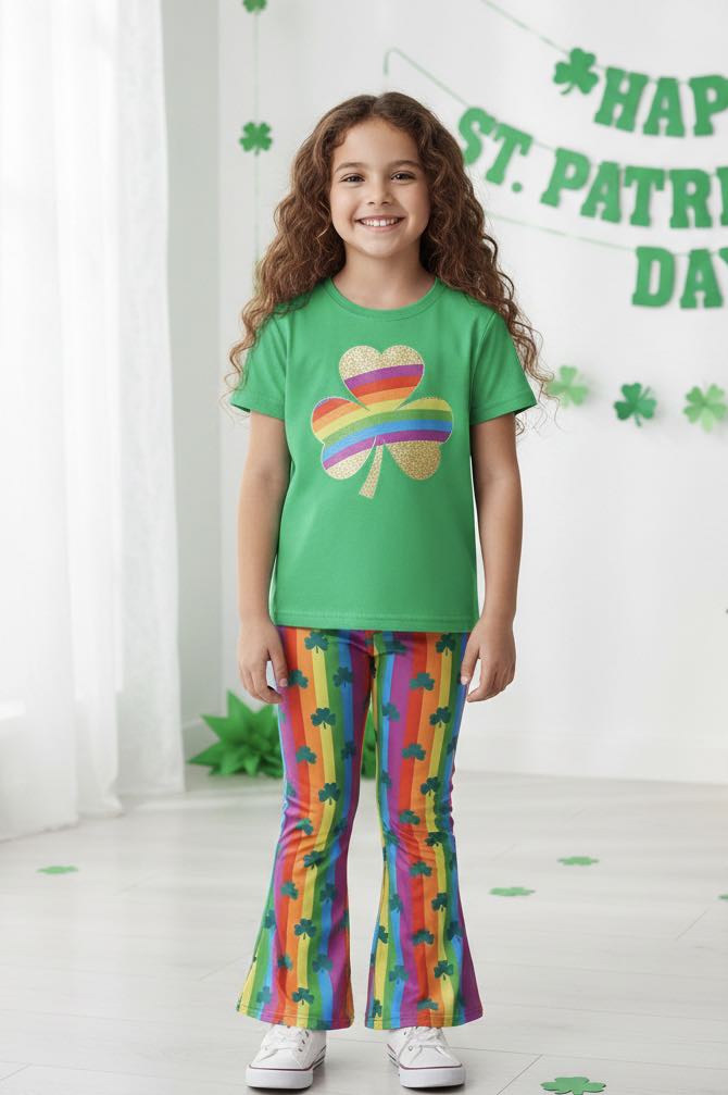 Girls’ Rainbow Shamrock St. Patrick’s Day Outfit 