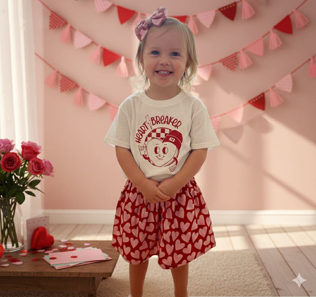 Heart Breaker Valentine's Day Outfit – Handmade Cotton Shirt, Skirt & Bow Set