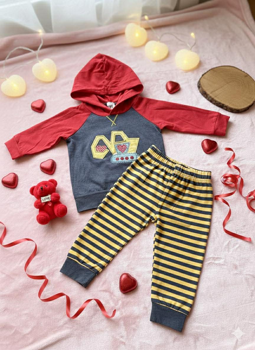 Boy's Love Machine Outfit – Valentine’s Hooded Shirt & Pants Set