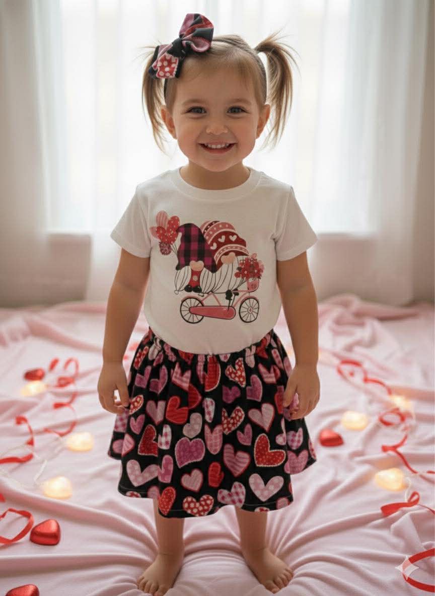 Handmade Toddler Girl Valentine Outfits – Black with Hearts Skirt Collection