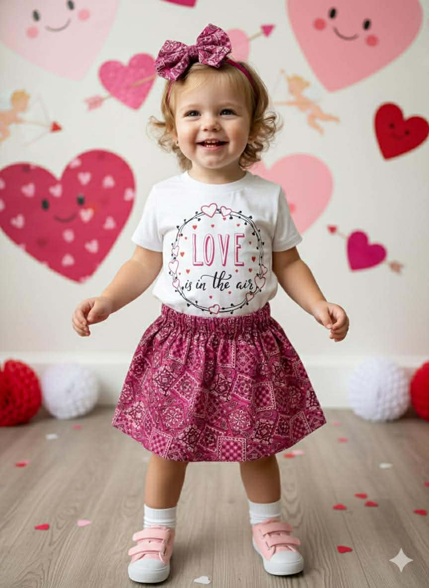 Girl's Handmade Pink Bandana Valentine's Day Outfits