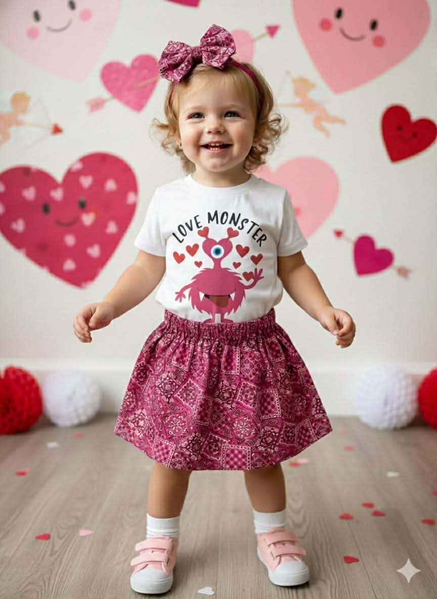 Girl's Handmade Pink Bandana Valentine's Day Outfits