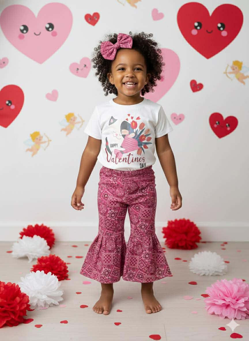 Handmade Toddler Girl Valentine Outfits – Pink Bandana Skirt Collection