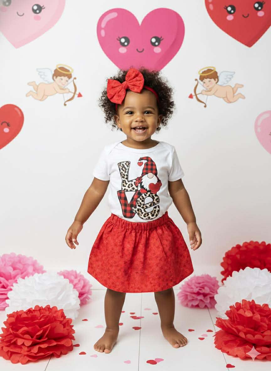 Girl's Handmade Red Floral Print Valentine's Day Outfits