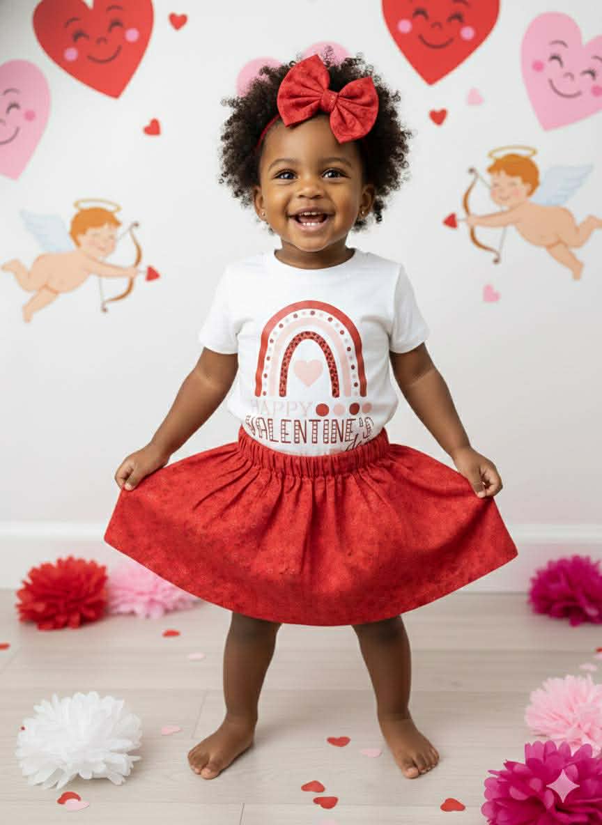 Girl's Handmade Red Floral Print Valentine's Day Outfits