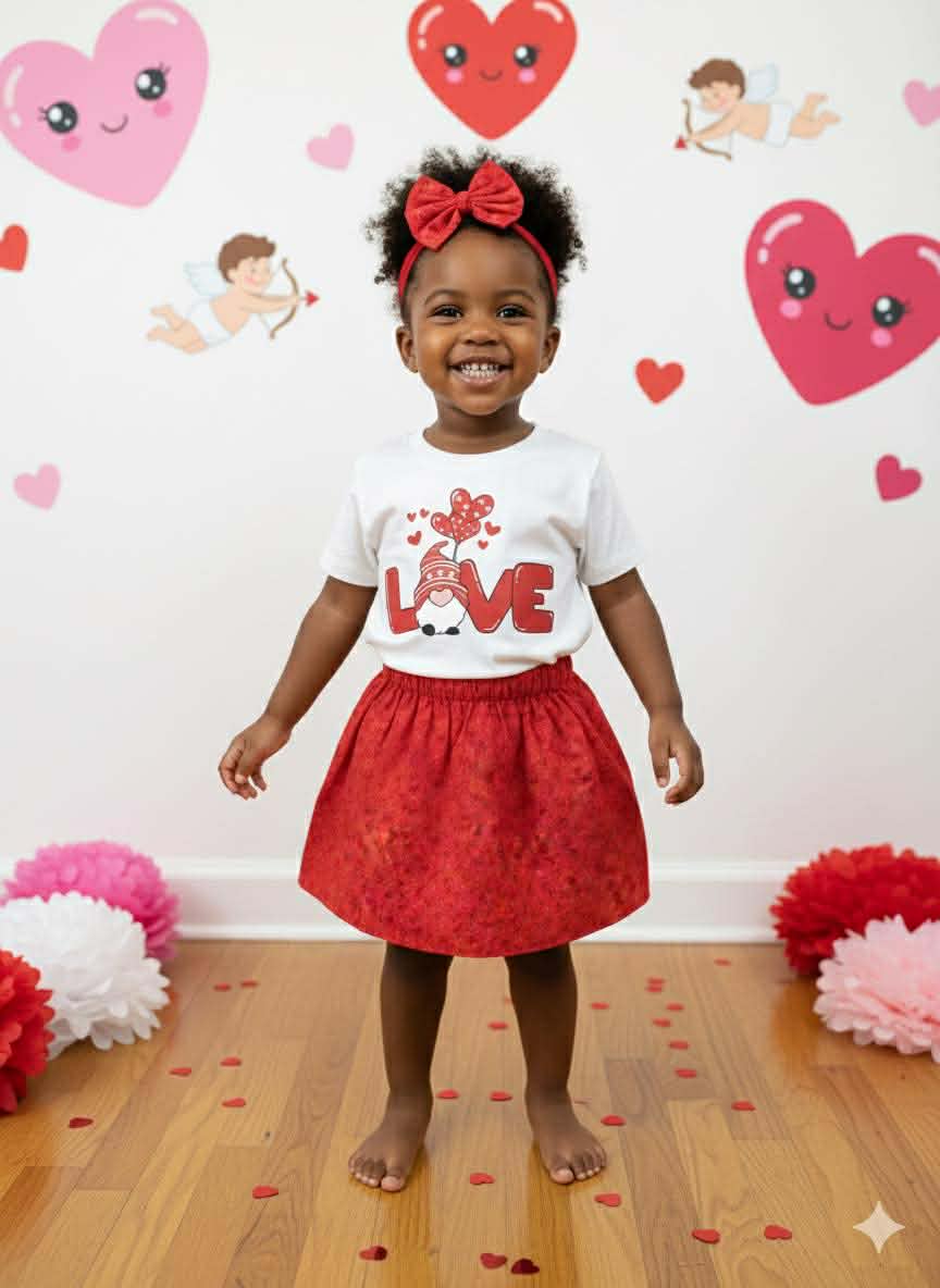 Girl's Handmade Red Floral Print Valentine's Day Outfits