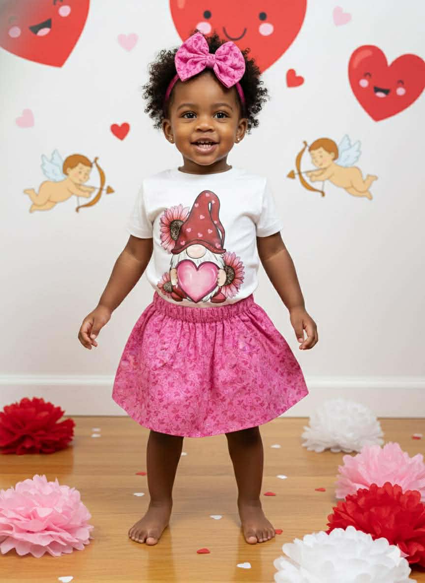 Handmade Toddler Girl Valentine Outfits – Pink Floral Skirt Collection
