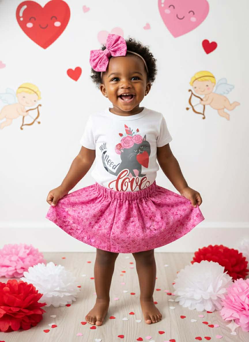 Handmade Toddler Girl Valentine Outfits – Pink Floral Skirt Collection