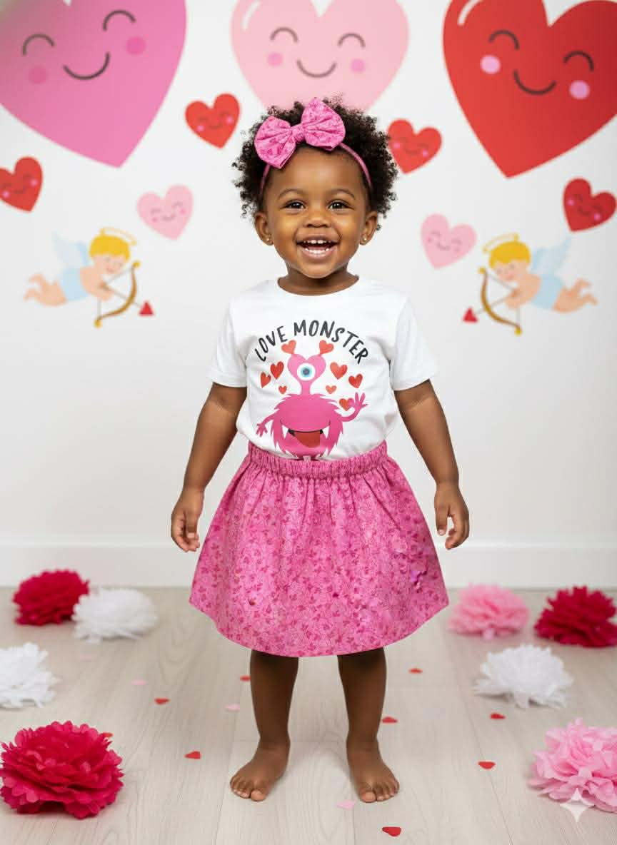 Handmade Toddler Girl Valentine Outfits – Pink Floral Skirt Collection