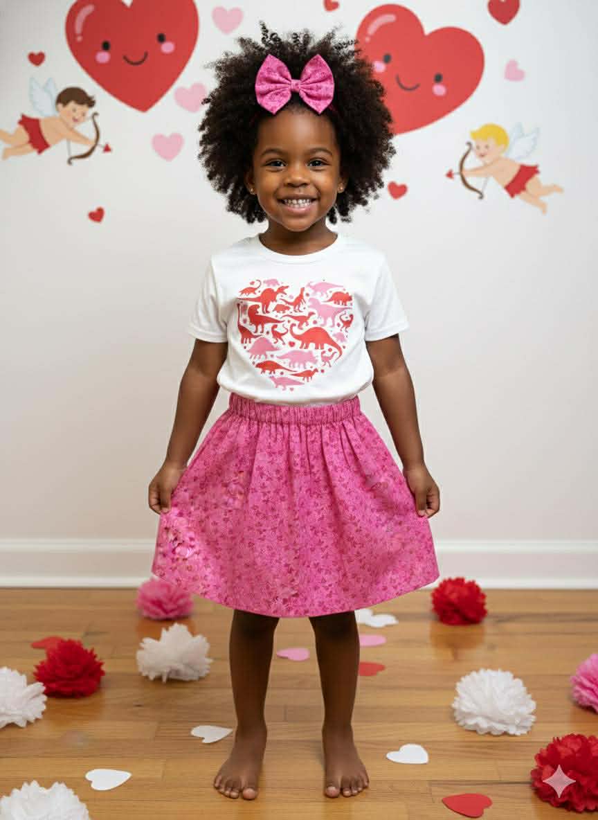 Handmade Toddler Girl Valentine Outfits – Pink Floral Skirt Collection