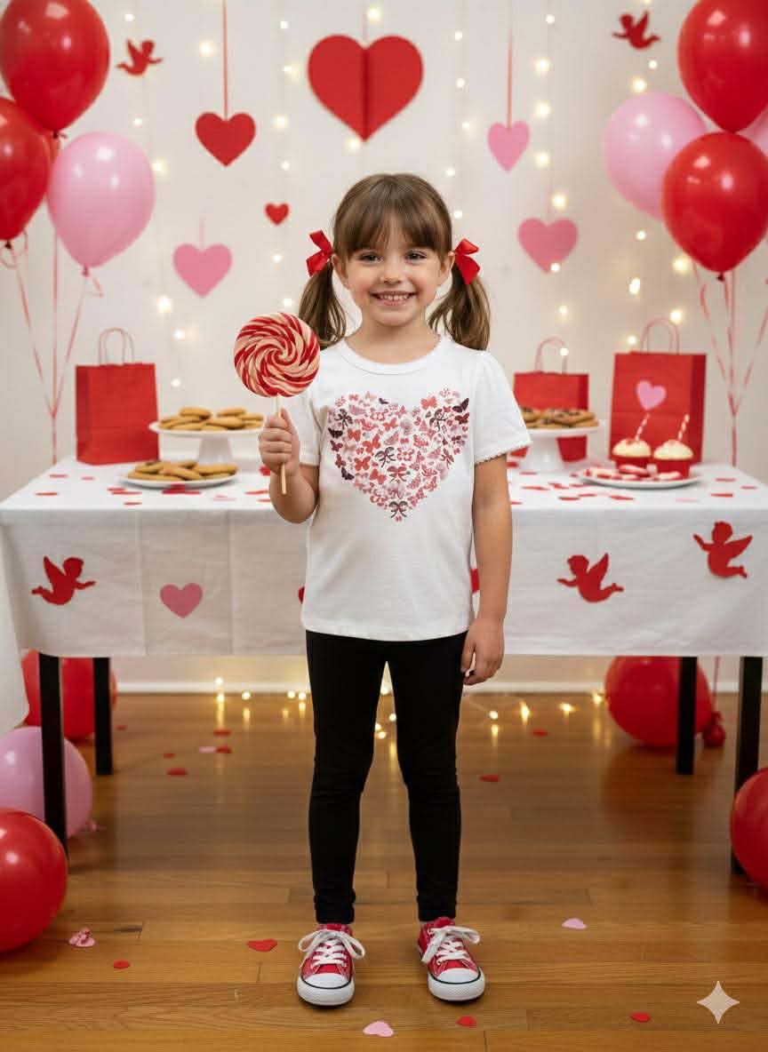 Girl's Handmade Valentine's Day Tees- Short or Long Sleeve Options