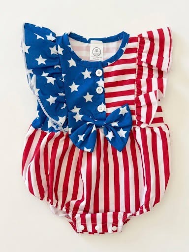 Girl’s Fourth of July Patriotic Ruffled Sleeve Romper