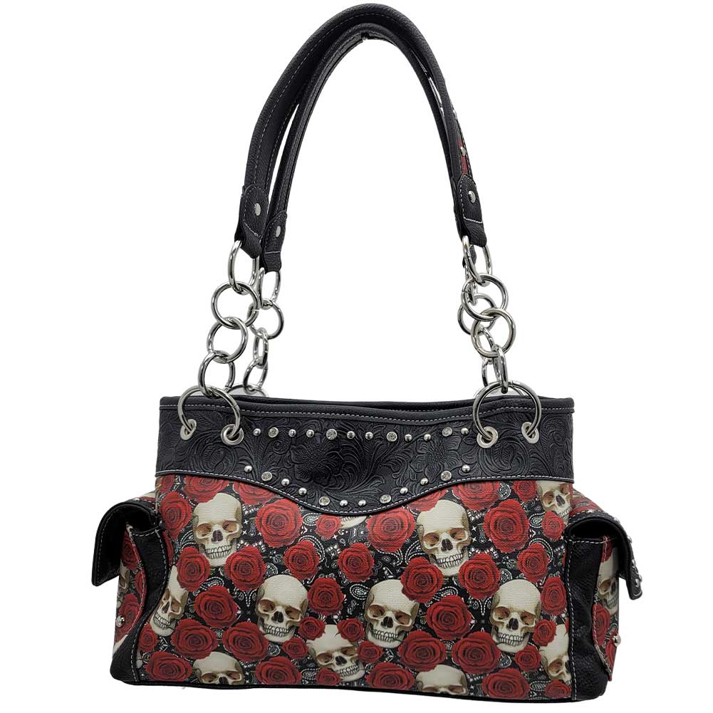 Skull and Roses Shoulder Bag Purse and Wallet Set