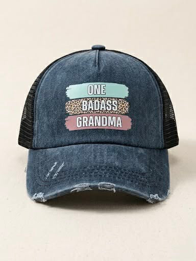 Women’s Distressed "One Badass Grandma" Baseball Cap (Handmade)