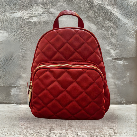 Red Quilted Leatherette Mini Backpack Purse