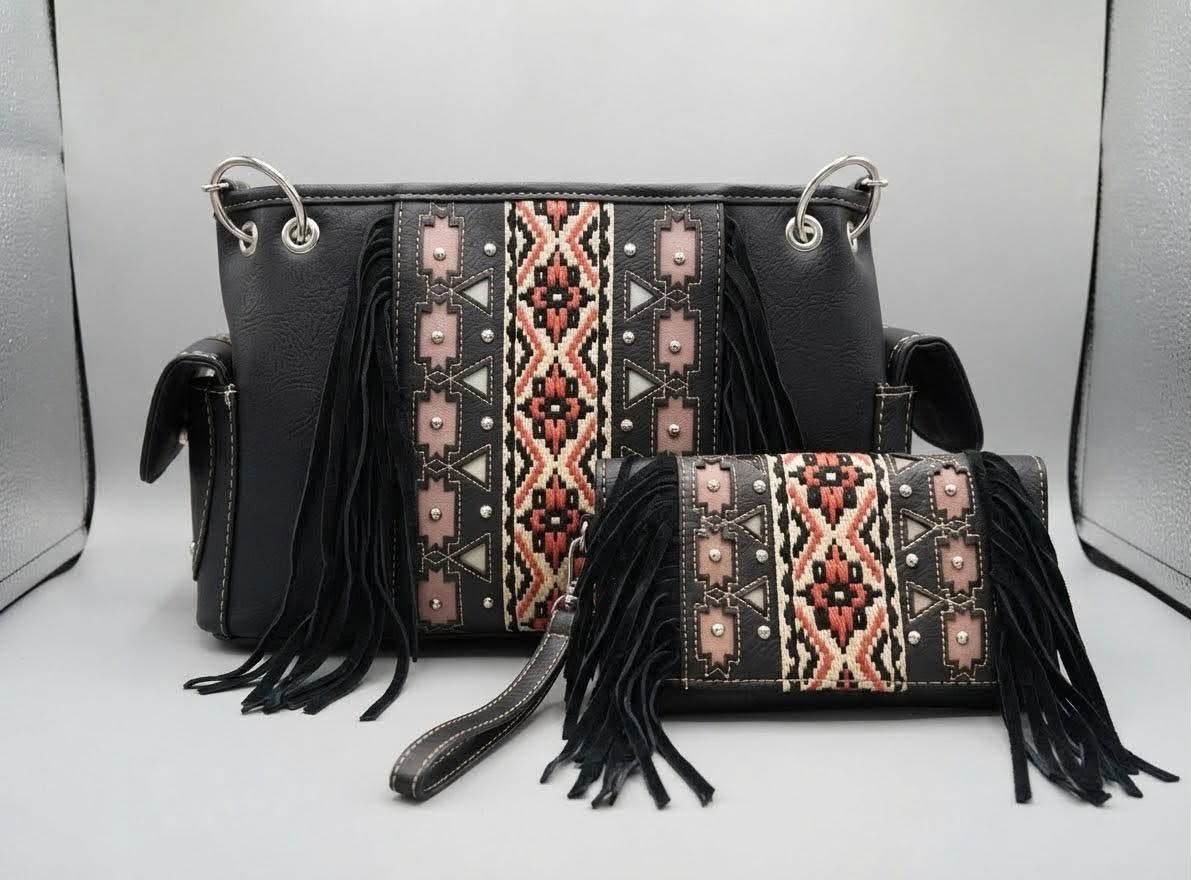 Southwestern Aztec Concealed Carry Handbag & Matching Crossbody Wallet Set