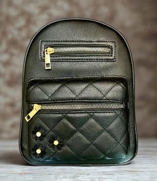 Black Flower Patch Mini Backpack Purse