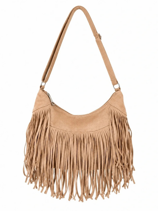 NWT Boho Fringe Hobo Handbag – Tan