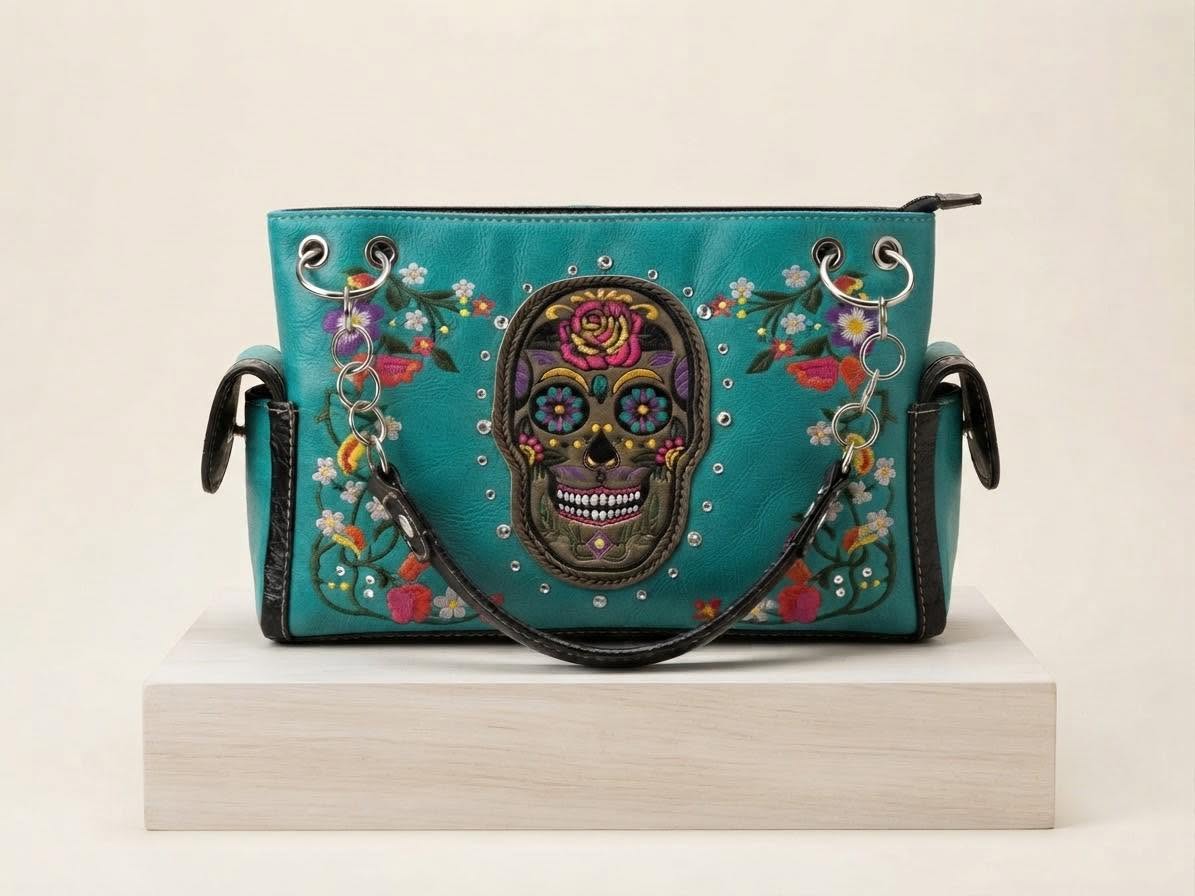 Western Style Sugar Skull Conceal Carry Handbag Purse
