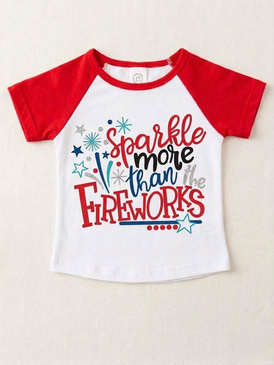 Girl's Sparkle More Than Fireworks Patriotic Raglan Tee Shirt