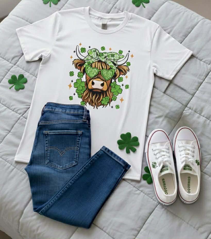 Women’s Highland Cow St. Patrick’s Day Tee