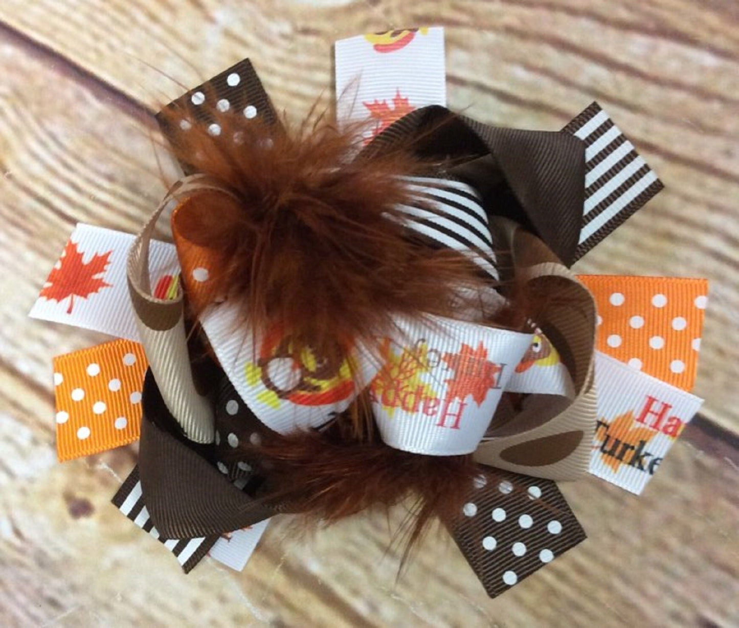 Thanksgiving Stacked Happy Turkey Day Boutique Hair Bow