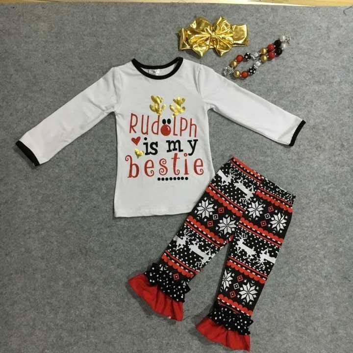 Girl's Christmas Rudolph is My Bestie Boutique Outfit